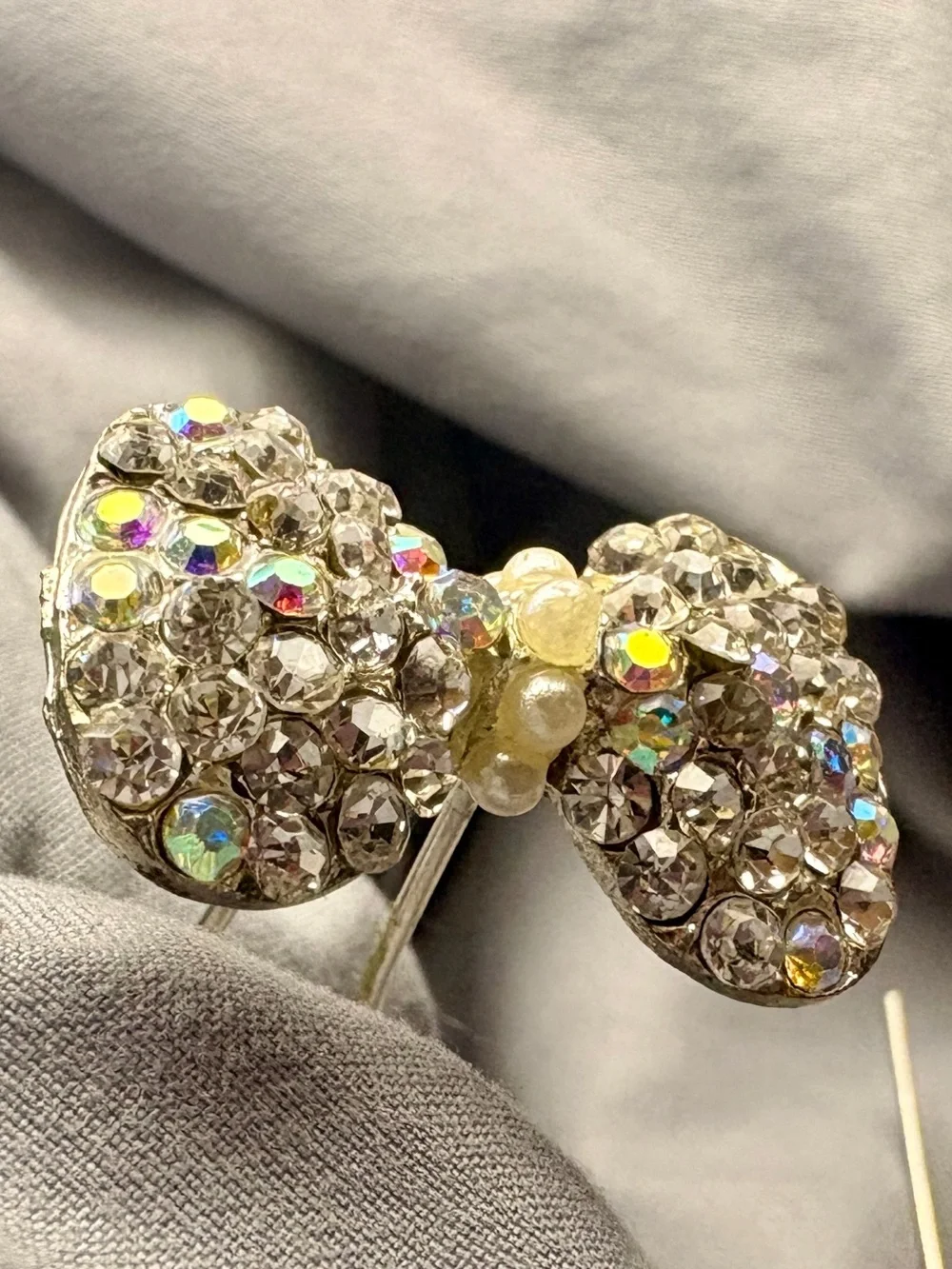 Vintage Rhinestone Faux Pearl Bow Bridal Hair Pins Set